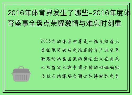 2016年体育界发生了哪些-2016年度体育盛事全盘点荣耀激情与难忘时刻重温